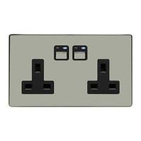 2 Gang 13A Socket - Black/Chrome