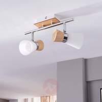 2-bulb wooden ceiling lamp Vivica with glass