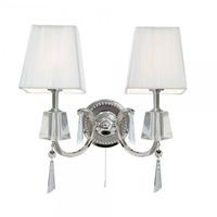 2 Light Chrome and Glass Wall Lamp With White String Shades