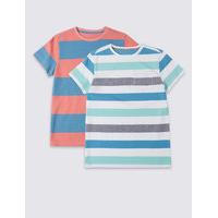2 Pack Pure Cotton Striped T-Shirt (3-14 Years)