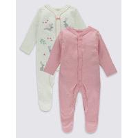 2 Pack Embroidered Bunny Cotton Sleepsuits