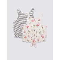 2 Pack Pure Cotton Tie Front Vest Tops (3-14 Years)