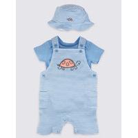 2 Piece Pure Cotton Dungarees & Bodysuit with Hat Outfit