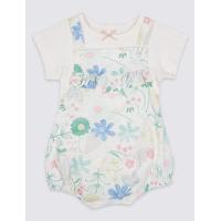 2 Piece Pure Cotton Printed Dungarees & Bodysuit Outfit