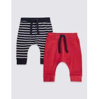 2 Pack Cotton Plain & Striped Joggers with Stretch