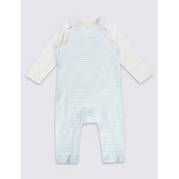 2 Piece Pure Cotton Striped Dungarees Outfit