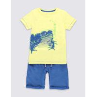 2 Piece Pure Cotton Frog Print T-Shirt & Shorts Outfit (1-7 Years)