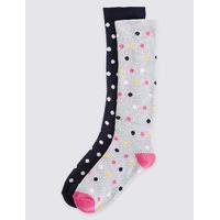 2 Pairs of Freshfeet Spotted Welly Socks (2-14 Years)