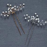 2 Pieces Pearl Crystal Headpiece-Wedding Special Occasion Hair Pin Hair Tool