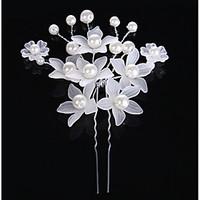 2 Pieces Pearl Crystal Alloy Acrylic Headpiece-Wedding Special Occasion Casual Hair Clip Hair Pin Hair Stick Hair Tool
