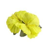 2 Yellow Hibiscus Flowers Hair Clips Accessory For Tropical Hawiian Fancy Dress
