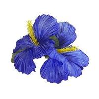 2 Blue Hibiscus Flowers Hair Clips Accessory For Tropical Hawiian Fancy Dress