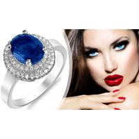 2 carat blue simulated sapphire ring with 18k white gold plating