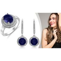 2 Carat Blue simulated Sapphire Ring (K) & Drop Earrings