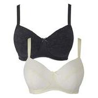 2 Pack Non Wired Black/Cream Bras