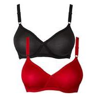 2 Pack Claire Non Wired Red/Black Bras