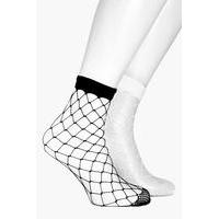 2 Pack Fishnet Ankle Socks - multi