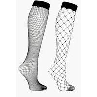 2 pack knee high fishnets black