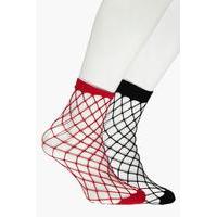 2 Pack Coloured Fishnet Socks - red