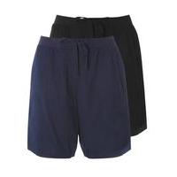 2 Pack Black And Navy Blue Linen Shorts, Black
