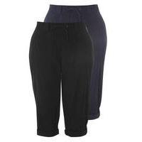 2 Pack Black And Navy Blue Cotton Cropped Trousers, Black