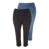 2 Pack Black and Mid Wash Denim Crop Jeans, Denim