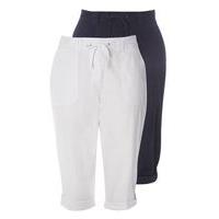 2 Pack Navy Blue And White Cotton Crop Trousers, Others