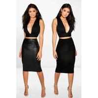 2 pack wet look and jersey midi skirt black