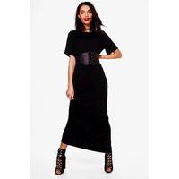 2 in 1 Corset Belt Maxi Dress - black