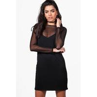 2 In 1 Mesh Slip Dress - black