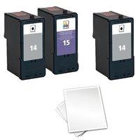 2 x Black Lexmark No. 14 and 1 x Colour Lexmark No. 15 (Lexmark Remanufactured Ink) + 1 Free Paper