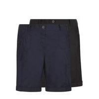 2 Pack Black And Navy Cotton Shorts, Navy