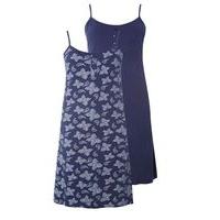 2 Pack Navy Blue Printed Camisole Nightdresses, Navy