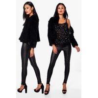 2 Pack Basic Wet Look Leggings - black