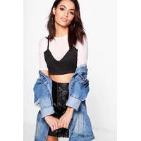 2 in 1 Mesh Crop Tee & Overlay Stappy Top - black