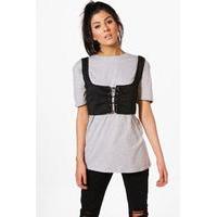2 In 1 Lace Up Corset Bralet T-Shirt - grey