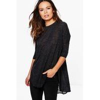 2 in 1 Chiffon Insert Oversized Knit Top - charcoal