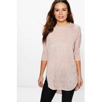 2 in 1 chiffon insert oversized knit top rose