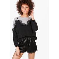 2 in 1 lace trim sweatshirt multi