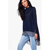 2 in 1 chiffon stripe insert knitted top navy