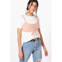 2 in 1 Corset Rib Knit Top - pink