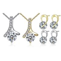 2 piece solitaire crystal necklace earrings set 2 colours