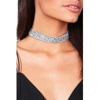 2 in 1 Glitter & Skinny Choker - grey