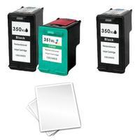 2 x black hp 350xl and 1 x colour hp 351xl remanufactured 1 free paper