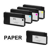 2 x Black HP 711 and 1 x Colour Set HP 711 (Remanufactured) + 1 Free Paper