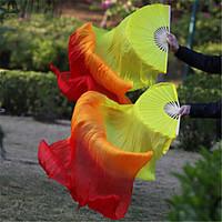 2015 Hot Selling Belly Dance 100% Real Silk Fan Veils Silk Fabric Veils Yellow-Orange-Red 2pcs/LR