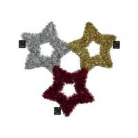 20 x20 five pointed star in shiny foil tinsel 3 cols wtag