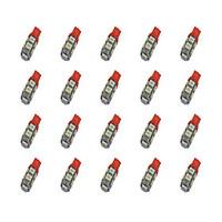 20pcs t10 95050 smd led car light bulb red light dc12v