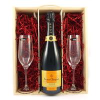 2008 Veuve Clicquot Brut Champagne 2008 with Two Riedel Crystal Champagne Flutes