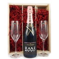 2008 Moet & Chandon Grand Rose Vintage Champagne 2008 with Two Riedel Champagne Flutes